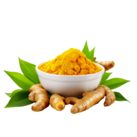 AI generated Fresh turmeric with leaves png isolated on transparent background