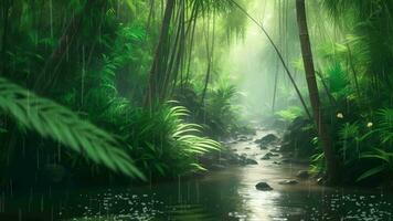 AI generated a tropical forest with a stream running through it video