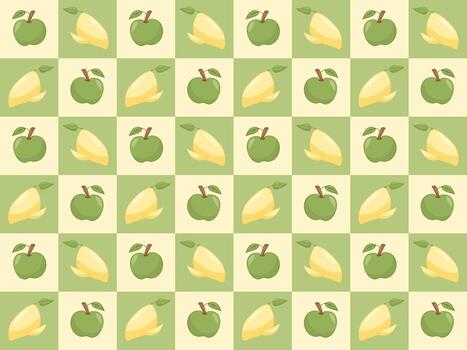 Fresh fruits seamless pattern with Apple and mango. Food print for fabric and textile. Vector illustration