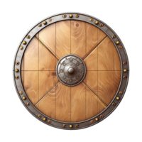 AI generated Round wooden shield isolated on transparent background png
