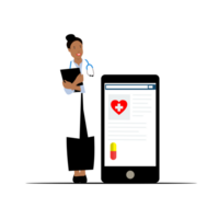 en läkare stående Nästa till en smartphone med en hjärta på den png
