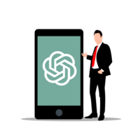businessman holding smartphone with chatgpt icon png