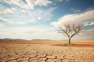 ai generado seco árbol entre Desierto tostado suelo debajo nublado cielo seco árbol entre Desierto tostado suelo debajo nublado cielo foto