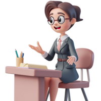 AI generated A teacher character teaching a class while sitting, cute 3d design. Suitable for education and design elements png