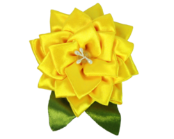yellow fabric brooch made of satin ribbon without background png