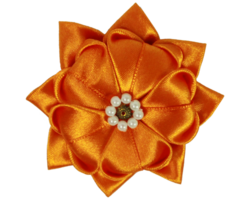 orange fabric brooch made of satin ribbon without background png