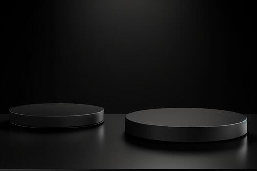 ai generado negro etapa con dos redondo podios Bosquejo para presentación cosmético productos foto