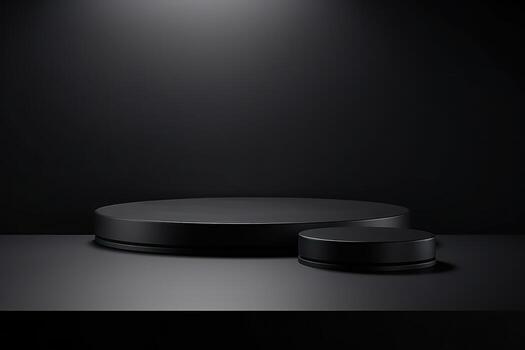 ai generado negro etapa con dos redondo podios Bosquejo para presentación cosmético productos foto