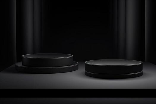 ai generado negro etapa con dos redondo podios Bosquejo para presentación cosmético productos foto