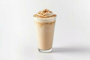 AI generated Isolated frappe cup with cream and cinnamon powder on white background photo