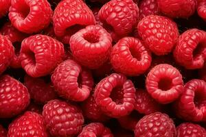 AI generated Lots of fresh raspberries Top View photo