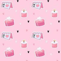 Valentines day seamless pattern with candle, calendar and gift box vector