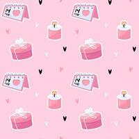 Valentines day seamless pattern with candle, calendar and gift box vector