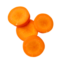 Top view of beautiful orange carrot slices in stack isolated with clipping path in png file format