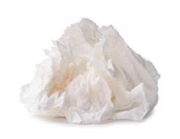 Single screwed or crumpled tissue paper or napkin in strange shape after use in toilet or restroom isolated with clipping path and shadow in png file format