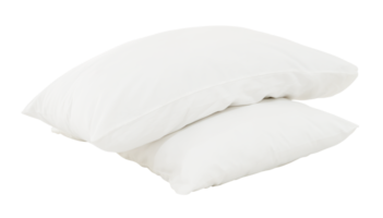 White pillows with case in stack after guest's use in hotel or resort room isolated with clipping path in png file format