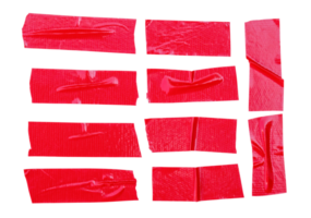 Red adhesive vinyl tape stripes in set isolated with clipping path in png file format. Top view and flat lay