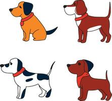 Set of simple vector illustrations of dog drawings. Different cute dogs in a simple style. Draw sketches of dogs of different breeds n white background.