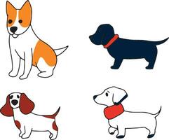 Set of simple vector illustrations of dog drawings. Different cute dogs in a simple style. Draw sketches of dogs of different breeds.