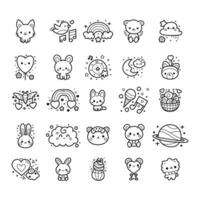 colección de linda pequeño garabatear dibujo clipart elementos, kawaii emoji mano dibujado, plano diseño icono vector ilustración.