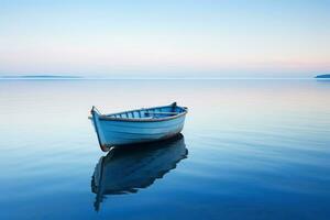 ai generado un calma agua con un solitario barco foto