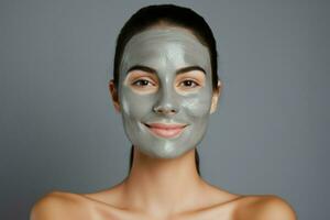 AI generated Woman with beauty face mask on solid background photo