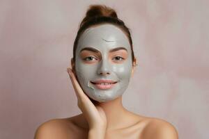 AI generated Woman with beauty face mask on solid background photo