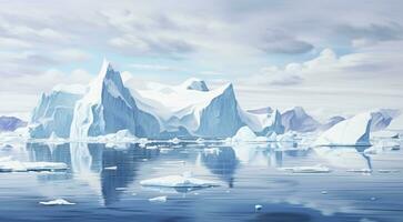 AI generated iceberg in polar regions, iceberg in antarktik, arctic icebergs scene, ice lake with icebergs photo