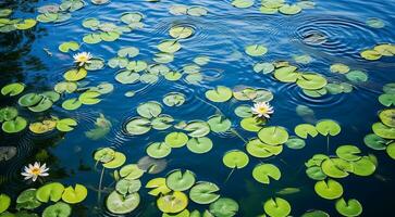 AI generated lilies in the park, lilies background on the water, lilies in the lake, beautiful lilies photo