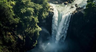 AI generated waterfall in the mountains, waterfall in the forest, waterfall scene, waterfall and rocks photo