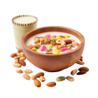 AI generated Tasty creamy kheer with nuts and raisins png