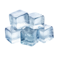 ai généré groupe de Trois réaliste translucide la glace cubes dans bleu Couleur avec réflexion png