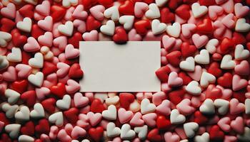 AI generated Love Letter Blank Card Amidst a Sea of Hearts photo