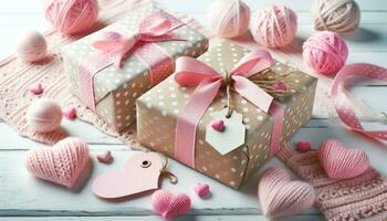 AI generated Wrapped with Love Handcrafted Gifts and Hearts photo