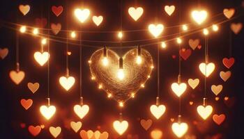 AI generated Glowing Affection Heart Lights and Warm Bokeh photo