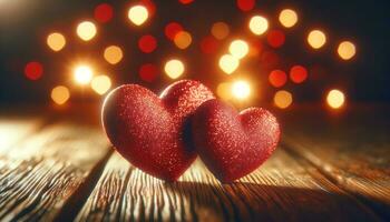 AI generated Sparkling Red Hearts with Festive Lights Background photo