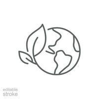 verde tierra planeta icono. sencillo contorno estilo. mundo ecología, globo con hojas, eco ambiente logo, salvar naturaleza concepto. Delgado línea símbolo. vector ilustración aislado. editable ataque.