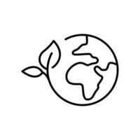 Green earth planet icon. Simple outline style. World ecology, globe with leafs, eco environment logo, save nature concept. Thin line symbol. Vector illustration isolated.