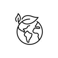 Green earth planet icon. Simple outline style. World ecology, globe with leafs, eco environment logo, save nature concept. Thin line symbol. Vector illustration isolated.