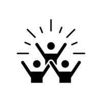 Group happy people icon. Simple solid style. Active kid, joy, fun team, enjoy, fan, freedom concept. Black silhouette, glyph symbol. Vector illustration isolated.