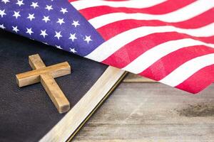 American Flag with Christain Cross and Holy Bible photo