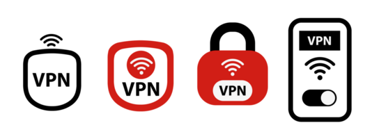 Set VPN icons. Vpn Shield and lock with vpn icon. Safe for wifi and server. Wifi internet signal symbols in the security shield isolated png