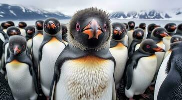 AI generated penguins in the arctic, penguins in polar regions, close-up of a beautiful penguin, penguins on the rocks photo