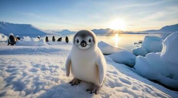 ai generado pingüinos en el ártico, pingüinos en polar regiones, de cerca de un hermosa pingüino, pingüinos en el rocas foto