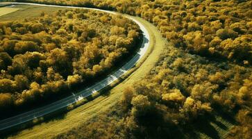 AI generated aerial view of highway in the mountains, view of the road photo