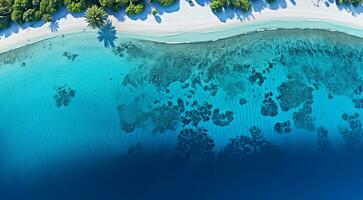 AI generated tropical blue sea scene, blue water in the sea, tropical ocean, oceanic scene photo