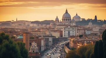 AI generated panoramic view of Rome, panoramic view of antic city Rome, top view of the city photo