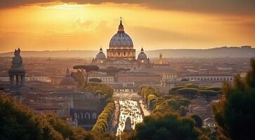 AI generated panoramic view of Rome, panoramic view of antic city Rome, top view of the city photo
