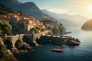 AI generated Vernazza village on the shore of Lake Como in Italy, AI Generated photo