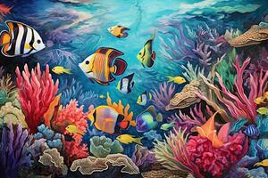 AI generated Underwater scene with coral reef and tropical fish. Vector illustration, AI Generated photo
